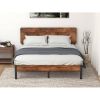 Queen Modern Metal Platform Bed Frame with Rustic Wood Headboard and Footboard