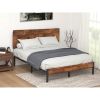 Queen Modern Metal Platform Bed Frame with Rustic Wood Headboard and Footboard