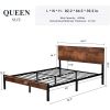 Queen Modern Metal Platform Bed Frame with Rustic Wood Headboard and Footboard