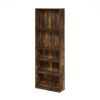 71-inch Tall 5-Shelf Bookcase in Medium Brown Wood Finish