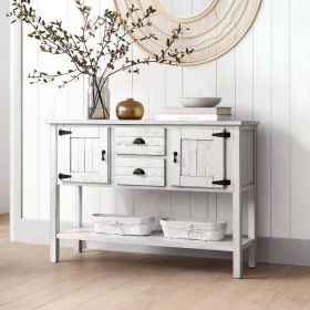 Farmhouse Solid Wood Sofa Table with Storage Drawers in Rustic White Finish