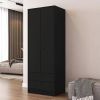 Black 2-Door Bedroom Armoire Wardrobe Cabinet with Hanging Rod and 2-Drawers