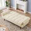 Mid-Century Modern Sleeper Sofa Bed in Beige Linen Polyester Tufted Upholstery