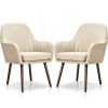 Set of 2 Retro Off-White Linen Upholstered Accent Chair with Stylish Wood Legs