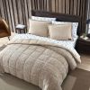 Full/Queen Plush Sherpa Reversible Micro Suede Comforter Set in Beige