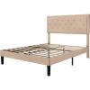 Full size Beige Linen Platform Bed Frame with Button Tufted Headboard