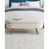 Mid-Century Modern Boho Style Off-White Beige Linen Bedroom Storage Bed Bench