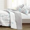 Full/Queen Blue Grey Floral Lightweight Thin Polyester Fabric 3-Piece Quilt Set