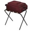 Black Metal Folding Luggage Rack with Khaki Fabric Straps