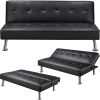 Black Faux Leather Click Clack Adjustable Futon Sleeper Sofa