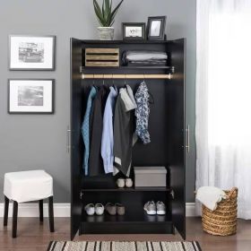 Black Freestanding Bedroom Cabinet Armoire Wardrobe Closet with Hanging Rail