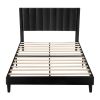 Full size Modern Black Velvet Upholstered Platform Bed with Headboard