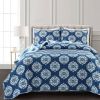 Full/Queen Blue Flowers Lightweight Polyester Microfiber Quilt Set