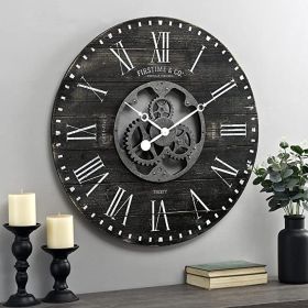 Industrial FarmHome Round Oversized Wall Clock in Rustic Black