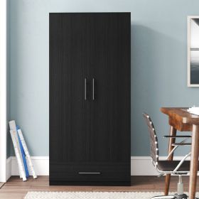 Modern Armoire Wardrobe Closet Cabinet with Storage Drawer in Black Wood Finish