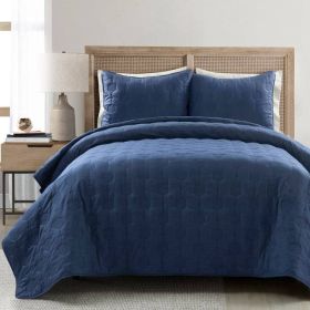 Full/Queen size Lightweight Blue Textured Cotton 3 Piece Quilt Set