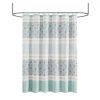 72 x 72-in Cotton Shower Curtain with Teal Blue Grey Cream White Paisley Pattern