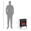 Black Electric Fireplace Heater with Realistic Log Flame LED