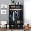 Bedroom Armoire Wardrobe Cabinet with Hanging Rail in Black Wood Finish