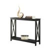 Black Wood Console Sofa Table with Bottom Storage Shelf