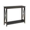 Black Wood Console Sofa Table with Bottom Storage Shelf