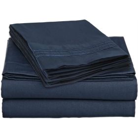 King size 4-Piece Wrinkle-Free Microfiber Sheet Set in Navy Blue