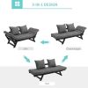 Charcoal/Black 3 In 1 Convertible Sofa Chaise Lounger Bed with  2 Large Pillows