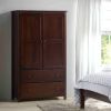 Solid Wood Bedroom Armoire Wardrobe Cabinet with Hanging Bar in Cherry Finish