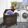 Brown PE Wicker Rattan 2 Section Rolling Laundry Hamper with Removeable Bags