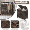 Brown PE Wicker Rattan 2 Section Rolling Laundry Hamper with Removeable Bags