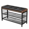 Black Metal Entryway Shoe Rack Storage Bench with Padded Seat Cushion