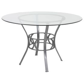 Round 48-inch Glass Top Dining Table with Silver Metal Frame