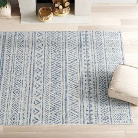 5 ft. x 7.5 ft. Blue Grey Chevron Coastal Boho Style Indoor Outdoor Area Rug