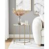 Modern Glass Top Round Metal End Table Nightstand with Bottom Shelf in Gold