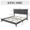 King Size Adjustable Height Grey Linen Tufted Low Profile Platform Bed