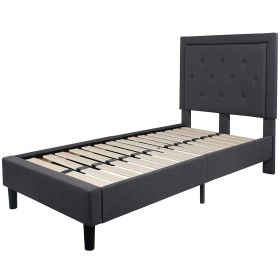 Twin Dark Gray Fabric Upholstered Platform Bed with Button Tufted Headboard