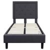 Twin Dark Gray Fabric Upholstered Platform Bed with Button Tufted Headboard