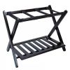 Heavy Duty Solid Wood Luggage Rack with Bottom Storage Shelf in Dark Brown