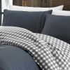 King size 100% Cotton Reverse Plaid Gray/White Comforter Set