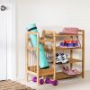 2-Shelf Entryway Shoe Rack Bench with Bla2-in-1 Entryway 4-Shelf Bamboo Shoe Rack and Umbrella Holderck Metal Frame and Brown Wood Top