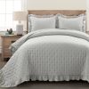 Full/Queen Lightweight Grey Ruffle Reversible Oversized 3 Piece Quilt Set