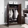 Bedroom Armoire Wardrobe Cabinet with Hanging Rail in Dark Brown Wood Finish