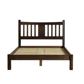 Queen Size Farmhouse Style Solid Wood Platform Bed with Headboard in Espresso