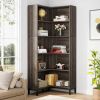 71-inch High Corner Bookcase Bookshelf in Dark Gray Wood Finish