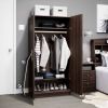 Bedroom Armoire Wardrobe Cabinet Closet with Hanging Rail in Brown Wood Finish