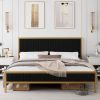 Full size Gold Metal Platform Bed Frame with Black Velvet Upholstered Headboard