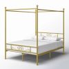 Full size French Country Four Poster Metal Canopy Bed in Gold Finish