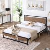 Full size Modern Industrial Metal Platform Bed Frame w/ Wood Headboard Footboard