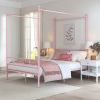 Full size French Country Style Four Poster Metal Canopy Bed in Pink Finish