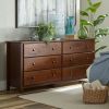 Farmhouse Solid Pine Wood 6 Drawer Dresser in Cherry Finish